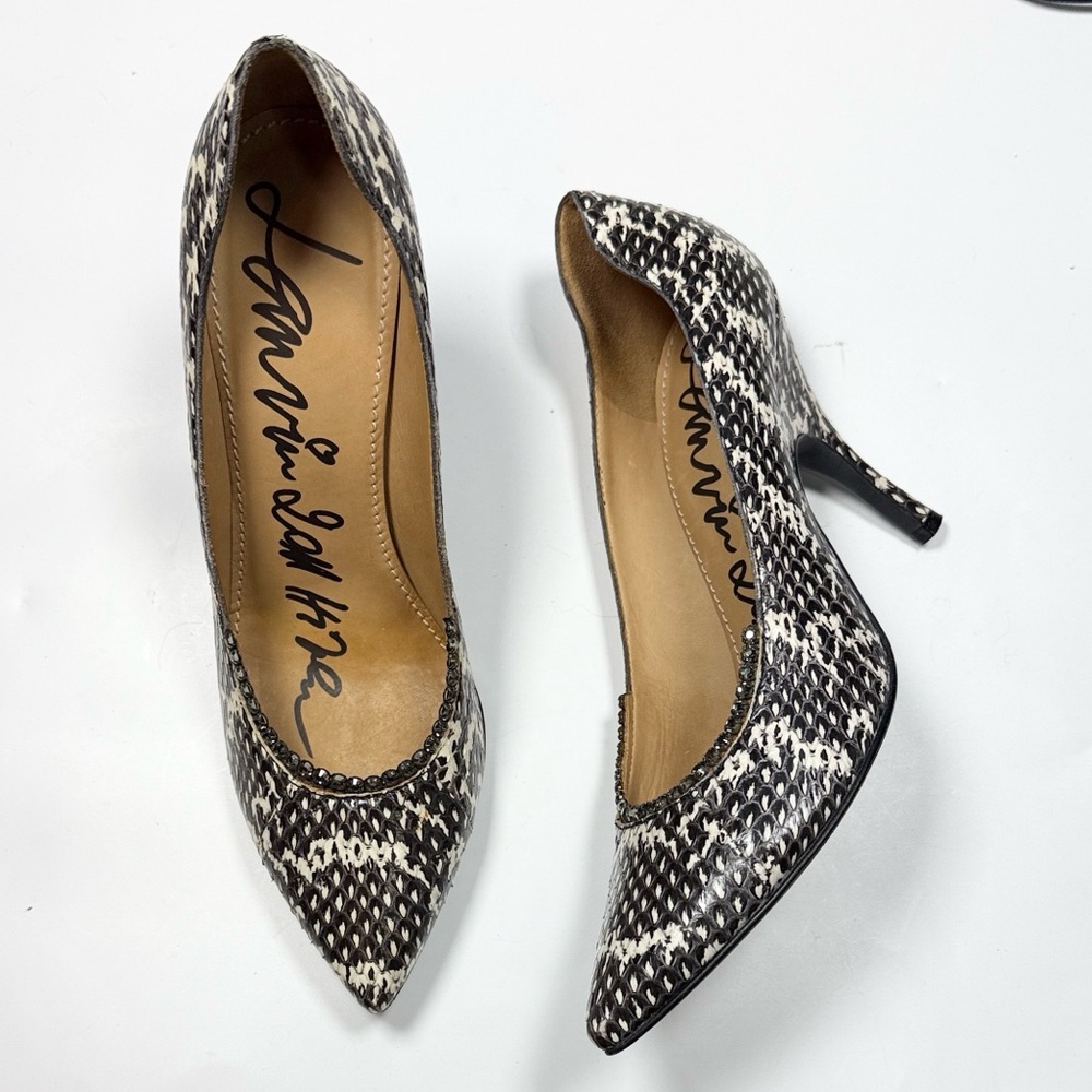 LANVIN Snakeskin Crystal High Heel Pointy-Toe Pumps S-516 Sz 7.5 US / 37.5 EU